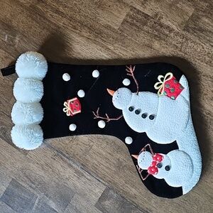 3 for $20 ☃️ Whimsical Snowman Black Christmas Stocking with Pom Poms